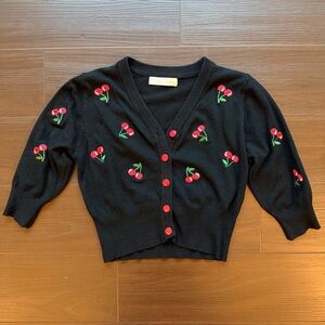 Belle Poque 3/4 Sleeve Fitted Cropped Cherry Cardigan